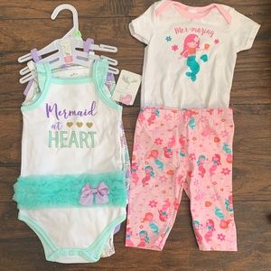 Baby Girl Mermaid Bodysuit Outfit Bundle